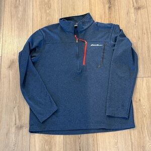 Eddie Bauer Men's Navy and Red Quarter-Zip Jacket